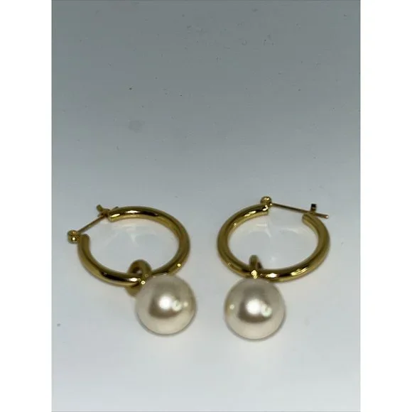 Vintage Lot Of 8 Gold Tone Pierced Earrings w/ Faux Pearls Unbranded - Picture 5 of 12